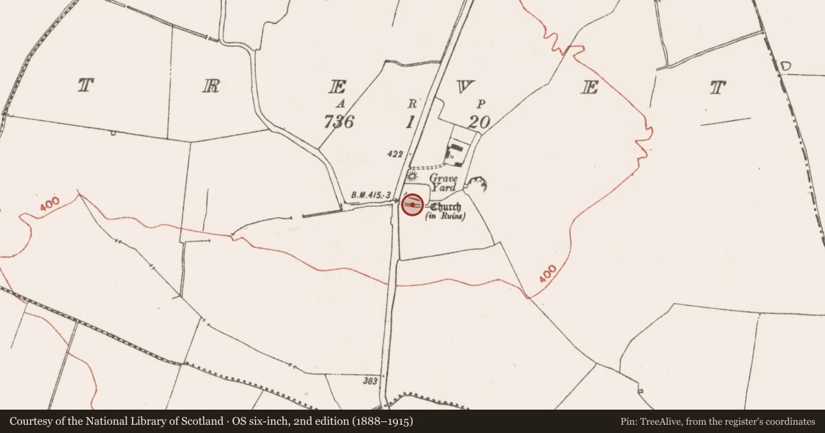 Ordnance Survey six-inch map, 2nd edition (1888–1915) covering the location of Graveyard, Trevet, County Meath, with a pin at the register's coordinates