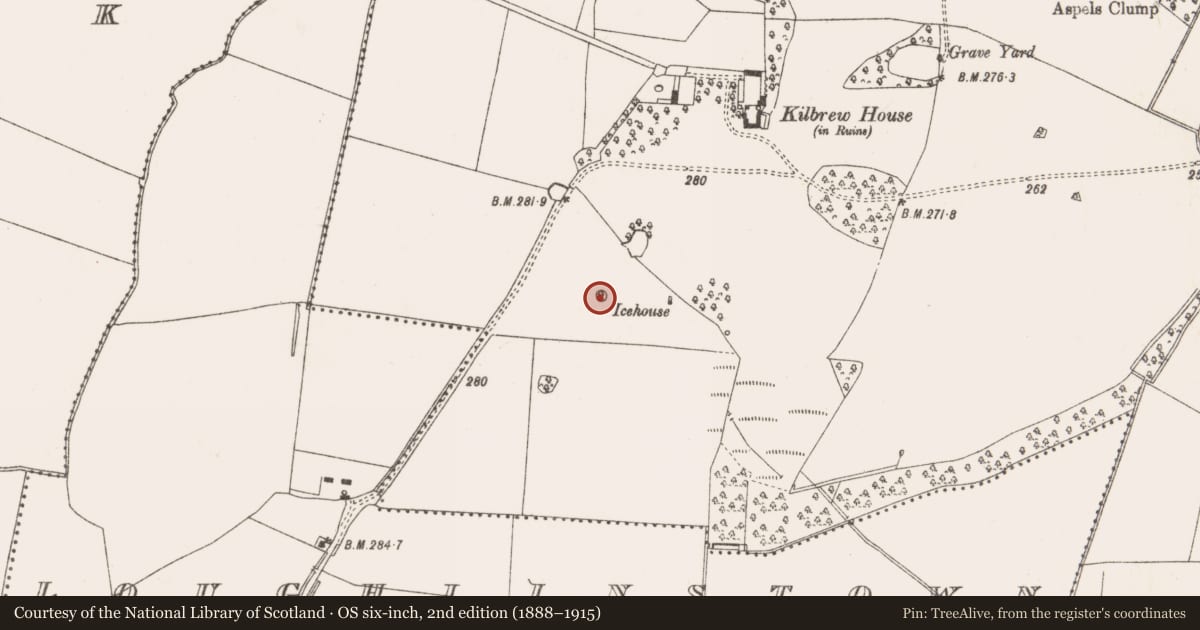 Ordnance Survey six-inch map, 2nd edition (1888–1915) covering the location of Ring-ditch, Kilbrew, County Meath, with a pin at the register's coordinates