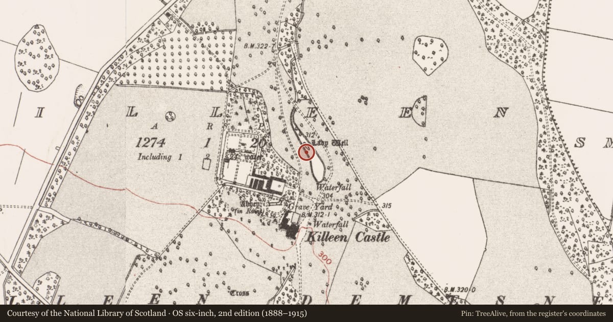 Ordnance Survey six-inch map, 2nd edition (1888–1915) covering the location of Ritual site - holy well, Killeen, County Meath, with a pin at the register's coordinates