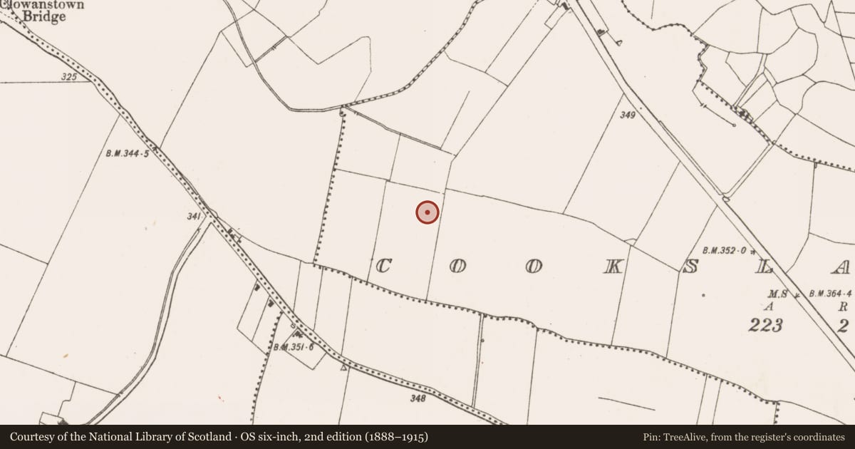 Ordnance Survey six-inch map, 2nd edition (1888–1915) covering the location of Fulacht fia, Cooksland, County Meath, with a pin at the register's coordinates