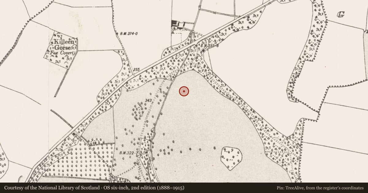Ordnance Survey six-inch map, 2nd edition (1888–1915) covering the location of Enclosure, Killeen, County Meath, with a pin at the register's coordinates