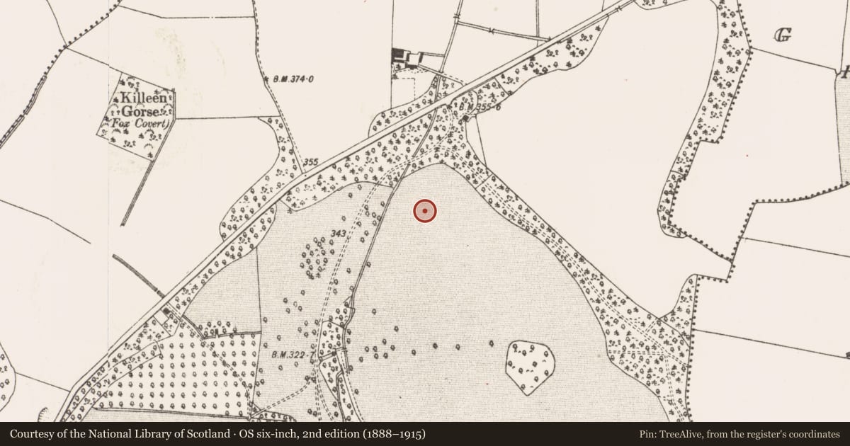 Ordnance Survey six-inch map, 2nd edition (1888–1915) covering the location of Burial ground, Killeen, County Meath, with a pin at the register's coordinates