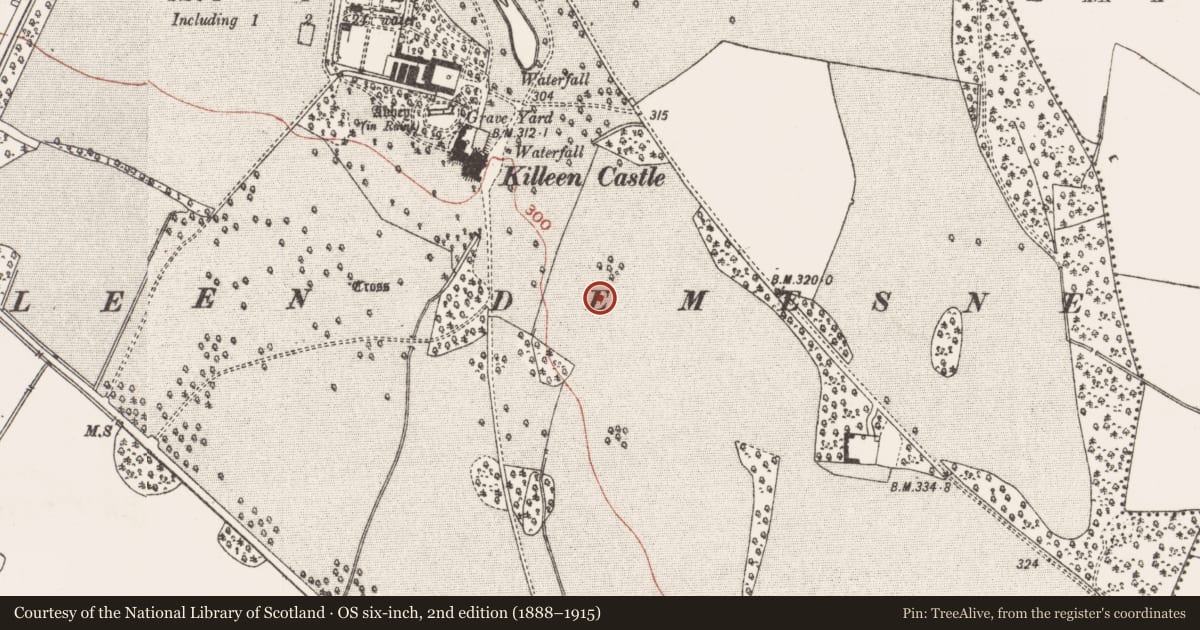 Ordnance Survey six-inch map, 2nd edition (1888–1915) covering the location of Field system, Killeen, County Meath, with a pin at the register's coordinates