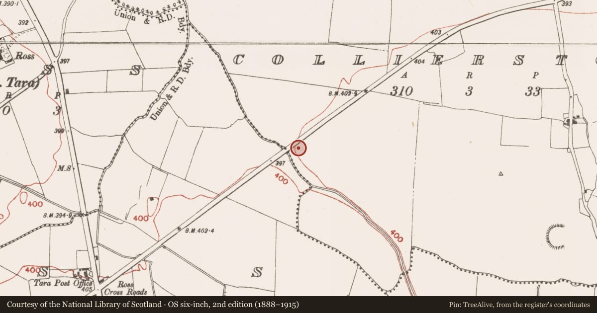 Ordnance Survey six-inch map, 2nd edition (1888–1915) covering the location of Burial ground, Collierstown, County Meath, with a pin at the register's coordinates