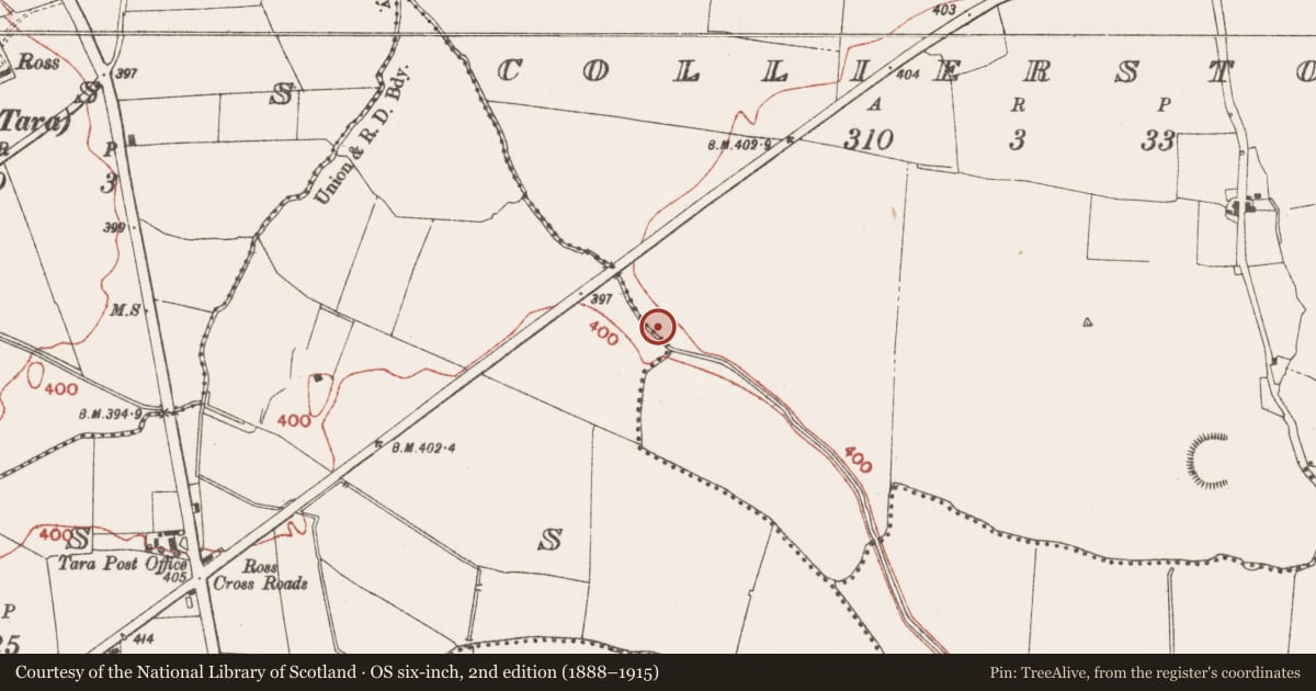 Ordnance Survey six-inch map, 2nd edition (1888–1915) covering the location of Fulacht fia, Collierstown, County Meath, with a pin at the register's coordinates
