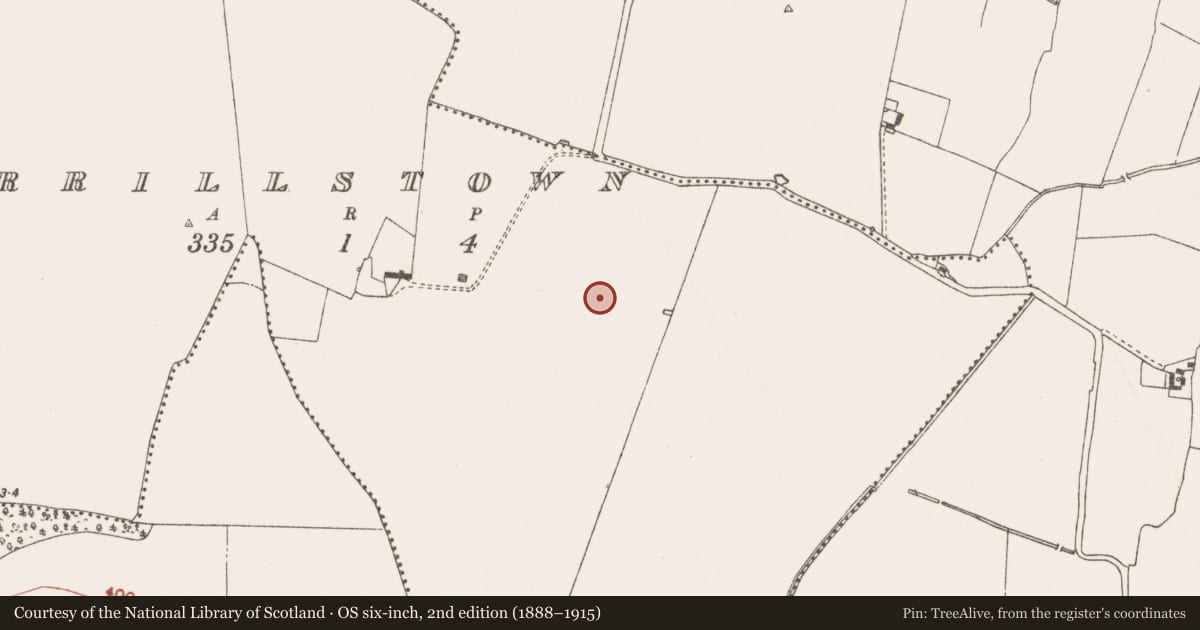 Ordnance Survey six-inch map, 2nd edition (1888–1915) covering the location of Ring-ditch, Berrillstown, County Meath, with a pin at the register's coordinates