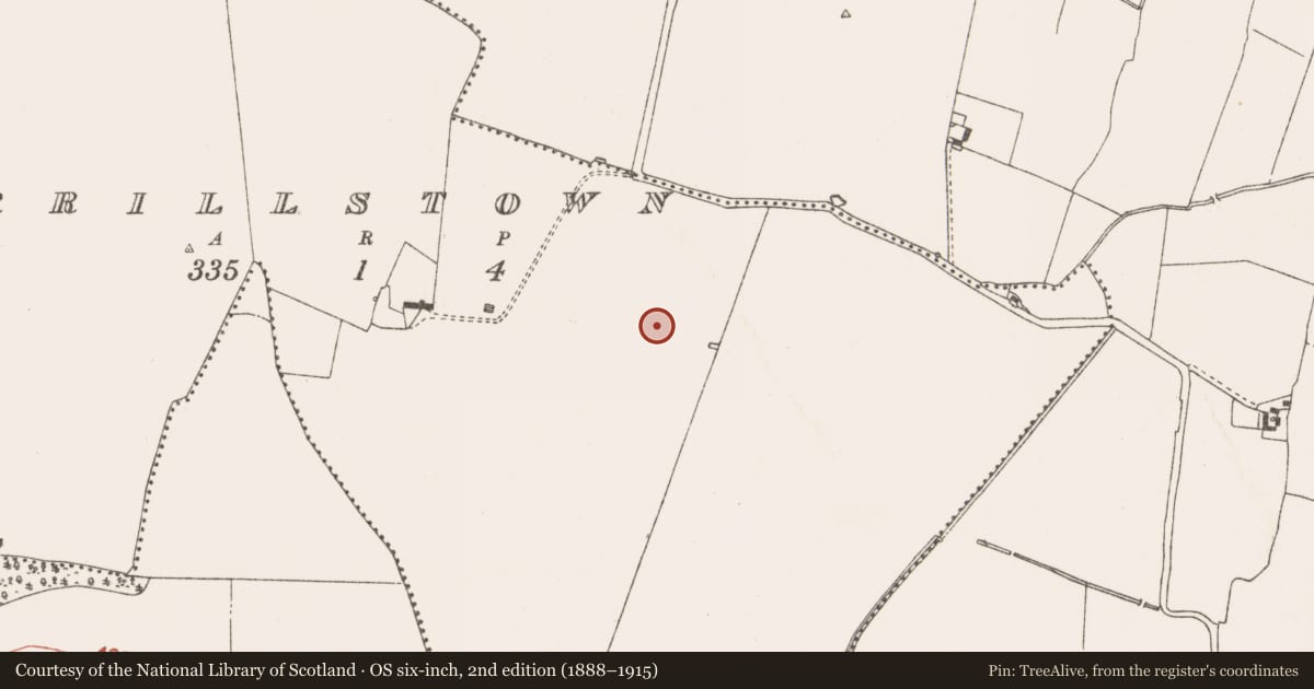 Ordnance Survey six-inch map, 2nd edition (1888–1915) covering the location of Kiln - corn-drying, Berrillstown, County Meath, with a pin at the register's coordinates