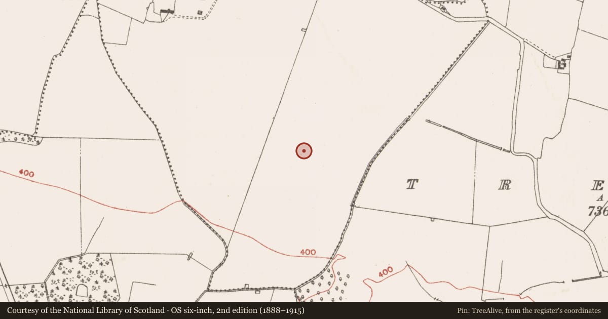 Ordnance Survey six-inch map, 2nd edition (1888–1915) covering the location of Burnt mound, Berrillstown, County Meath, with a pin at the register's coordinates