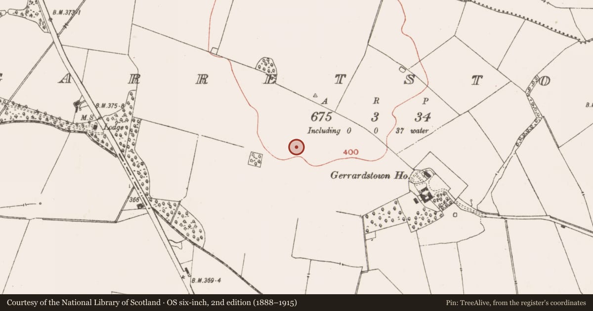 Ordnance Survey six-inch map, 2nd edition (1888–1915) covering the location of Enclosure, Garretstown, County Meath, with a pin at the register's coordinates