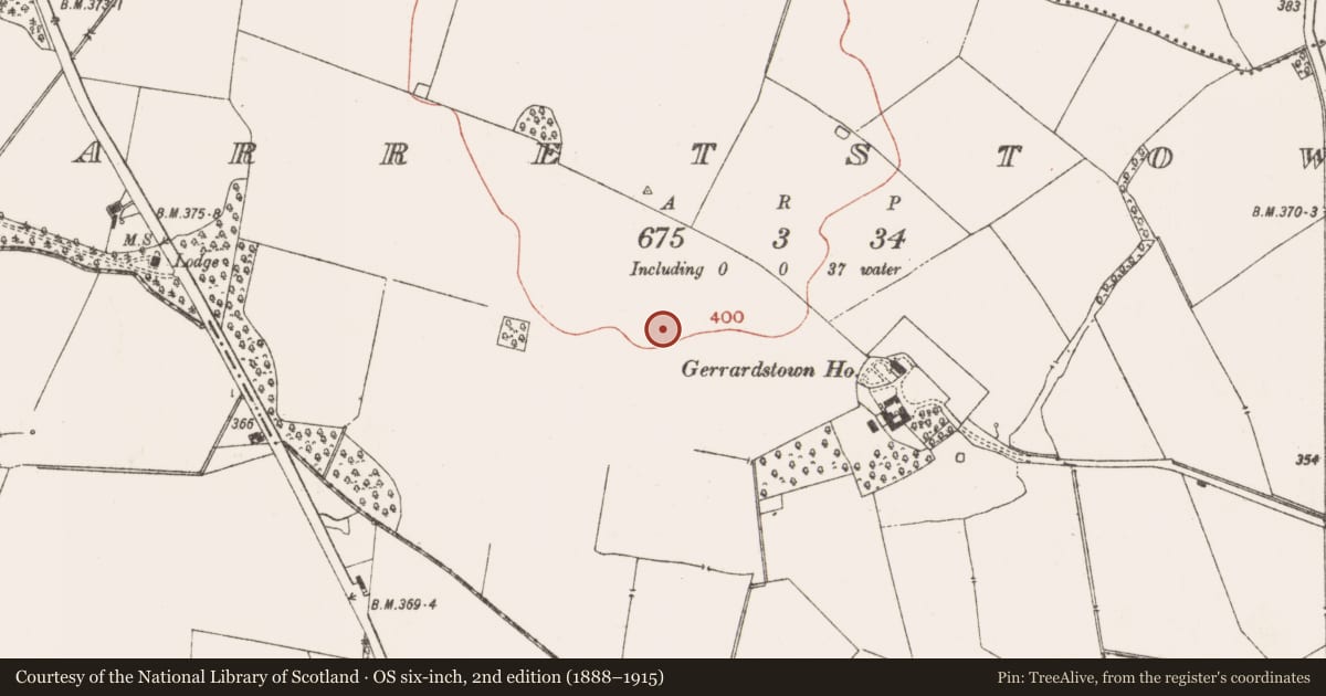 Ordnance Survey six-inch map, 2nd edition (1888–1915) covering the location of Ring-ditch, Garretstown, County Meath, with a pin at the register's coordinates