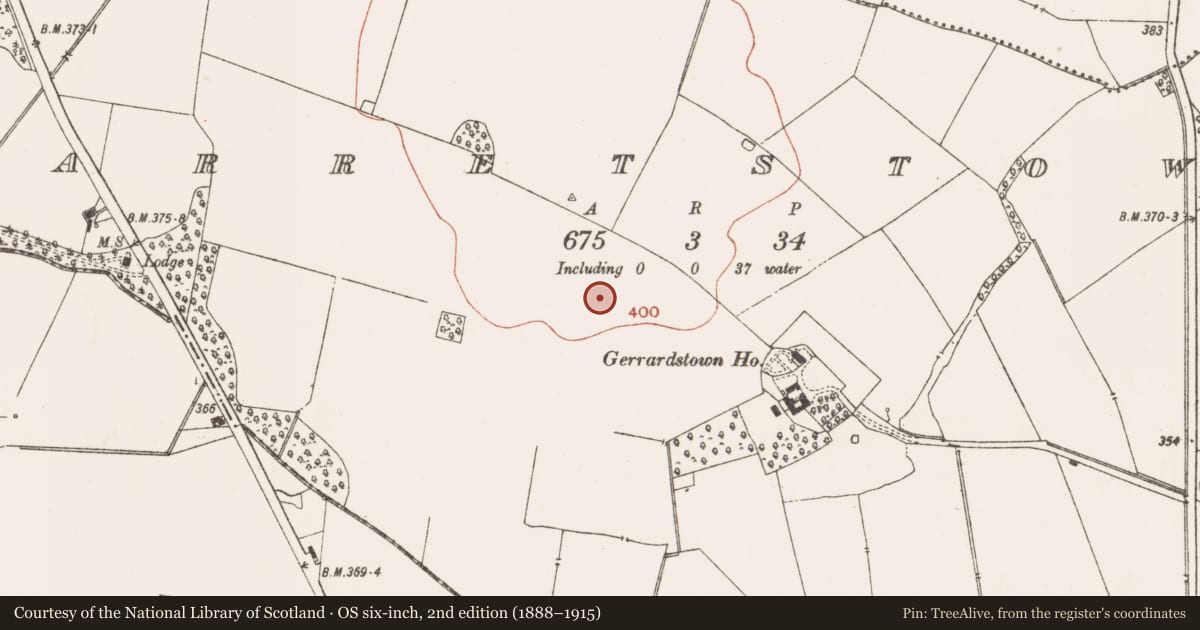 Ordnance Survey six-inch map, 2nd edition (1888–1915) covering the location of Kiln - corn-drying, Garretstown, County Meath, with a pin at the register's coordinates