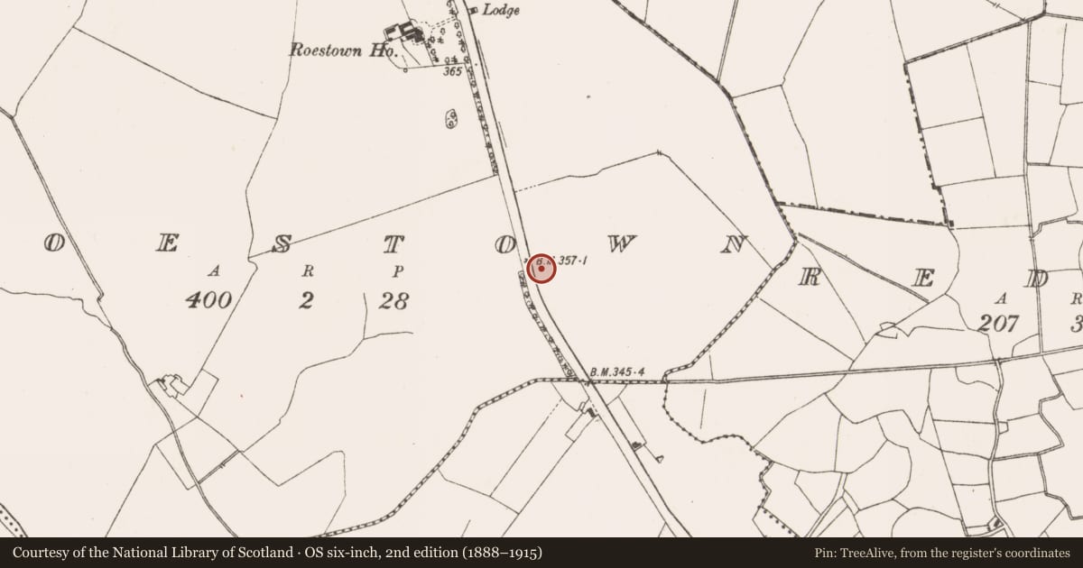 Ordnance Survey six-inch map, 2nd edition (1888–1915) covering the location of Enclosure, Roestown, County Meath, with a pin at the register's coordinates