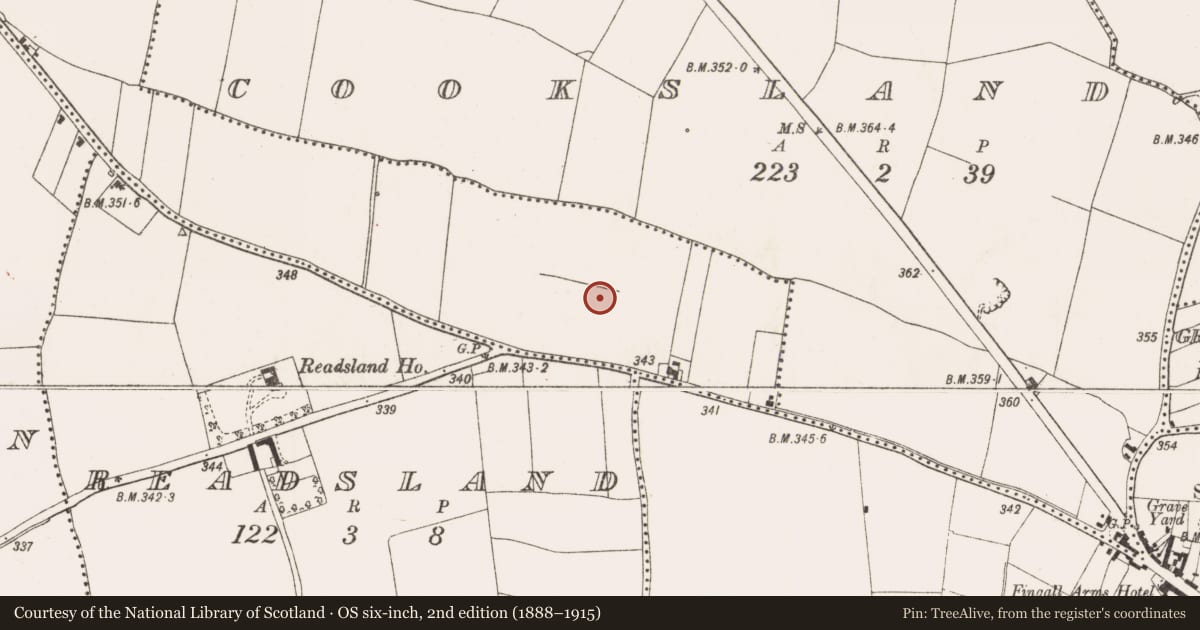 Ordnance Survey six-inch map, 2nd edition (1888–1915) covering the location of Burial ground, Roestown, County Meath, with a pin at the register's coordinates