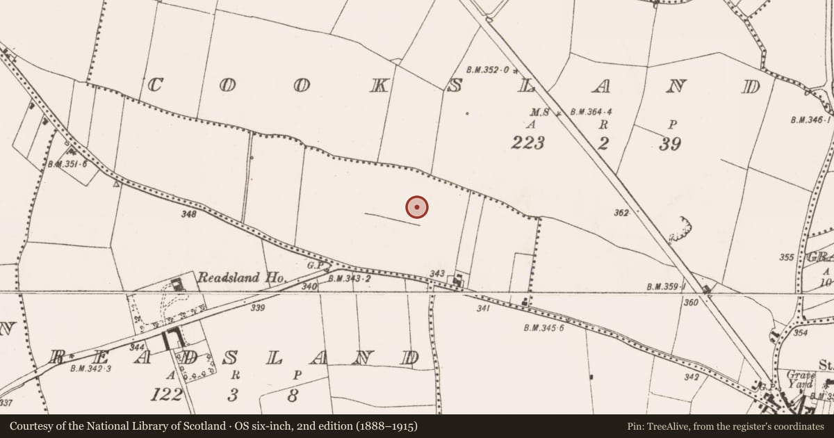 Ordnance Survey six-inch map, 2nd edition (1888–1915) covering the location of Road - road/trackway, Roestown, County Meath, with a pin at the register's coordinates