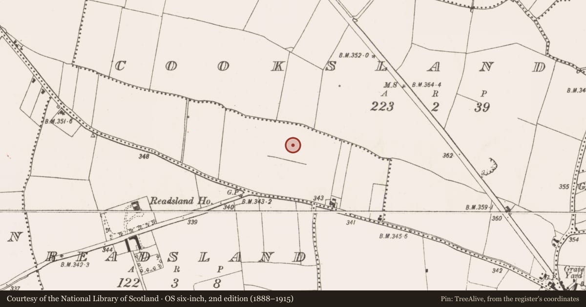 Ordnance Survey six-inch map, 2nd edition (1888–1915) covering the location of Metalworking site, Roestown, County Meath, with a pin at the register's coordinates
