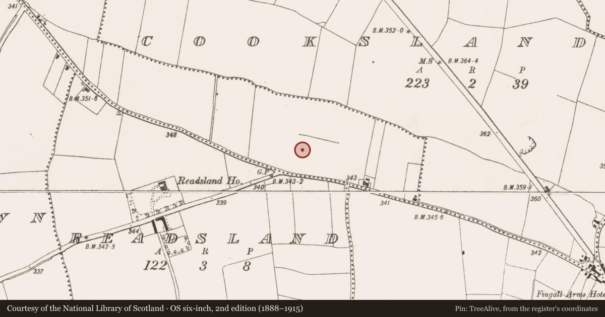 Ordnance Survey six-inch map, 2nd edition (1888–1915) covering the location of Cistern, Roestown, County Meath, with a pin at the register's coordinates