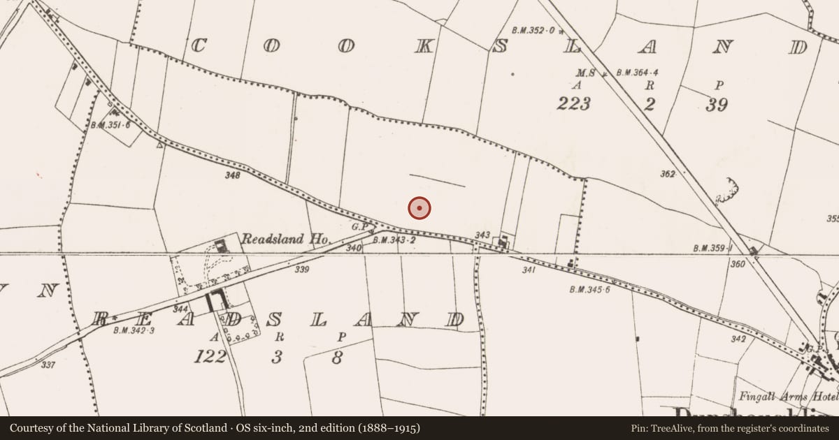 Ordnance Survey six-inch map, 2nd edition (1888–1915) covering the location of Enclosure, Roestown, County Meath, with a pin at the register's coordinates