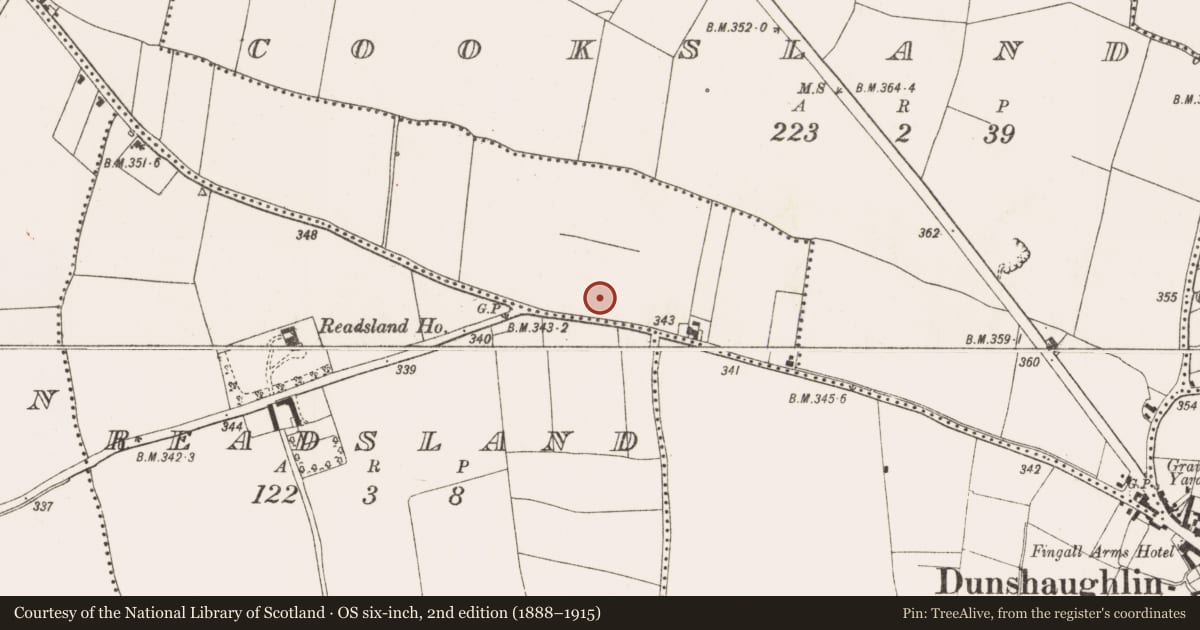 Ordnance Survey six-inch map, 2nd edition (1888–1915) covering the location of Structure, Roestown, County Meath, with a pin at the register's coordinates