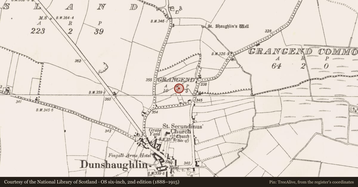 Ordnance Survey six-inch map, 2nd edition (1888–1915) covering the location of Excavation - miscellaneous, Grangend, County Meath, with a pin at the register's coordinates