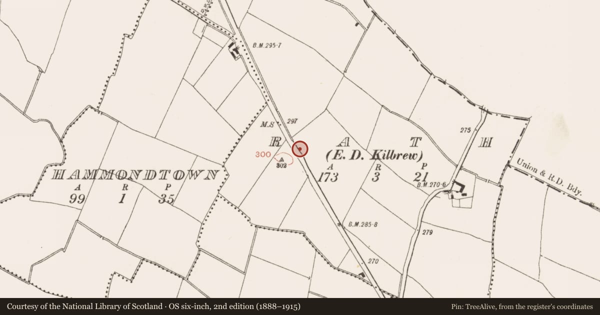 Ordnance Survey six-inch map, 2nd edition (1888–1915) covering the location of Structure, Rath (Ratoath By., Cookstown Par.), County Meath, with a pin at the register's coordinates