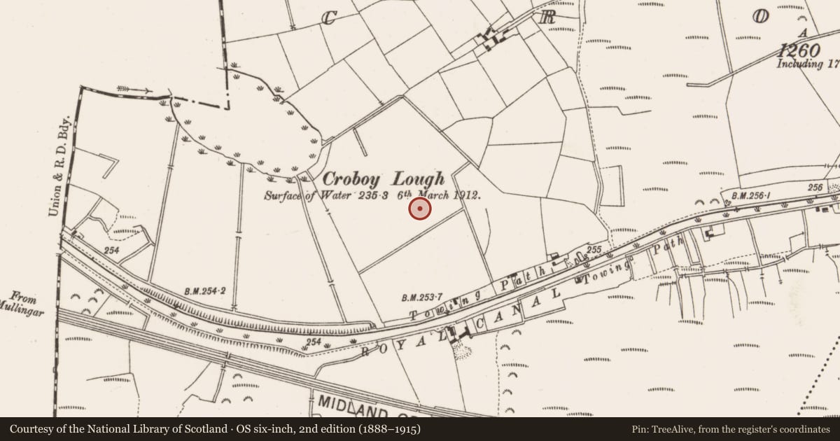 Ordnance Survey six-inch map, 2nd edition (1888–1915) covering the location of Ringfort - rath, Croboy, County Meath, with a pin at the register's coordinates