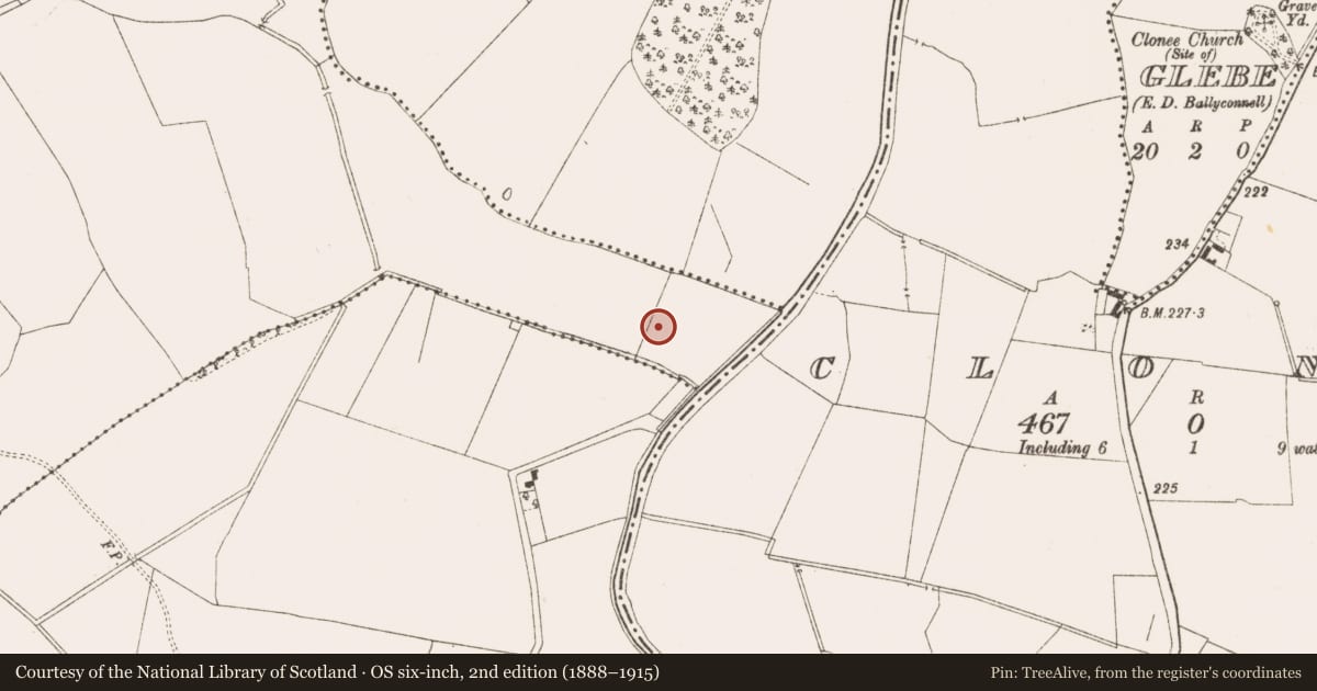 Ordnance Survey six-inch map, 2nd edition (1888–1915) covering the location of Moated site, Portan, County Meath, with a pin at the register's coordinates
