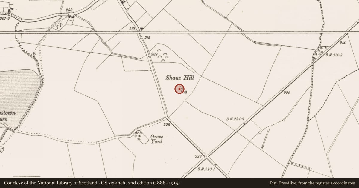 Ordnance Survey six-inch map, 2nd edition (1888–1915) covering the location of Earthwork, Brannockstown, County Meath, with a pin at the register's coordinates