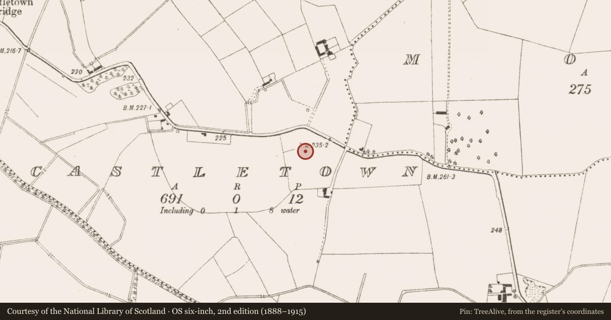 Ordnance Survey six-inch map, 2nd edition (1888–1915) covering the location of Enclosure, Castletown, County Meath, with a pin at the register's coordinates