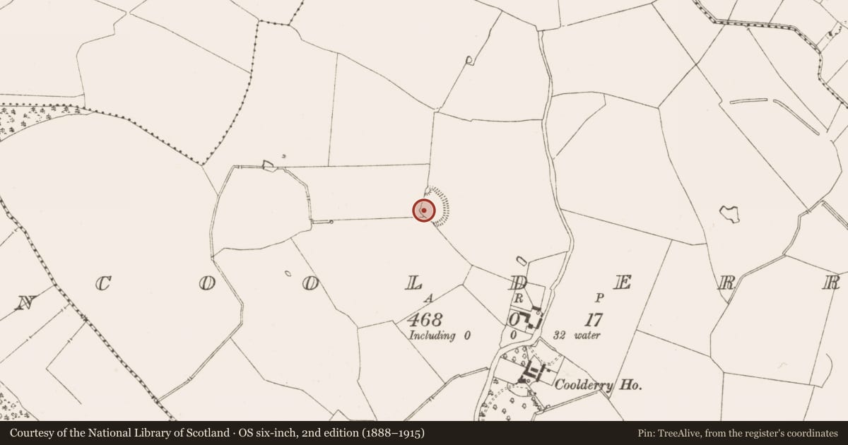 Ordnance Survey six-inch map, 2nd edition (1888–1915) covering the location of Ringfort - rath, Coolderry, County Meath, with a pin at the register's coordinates