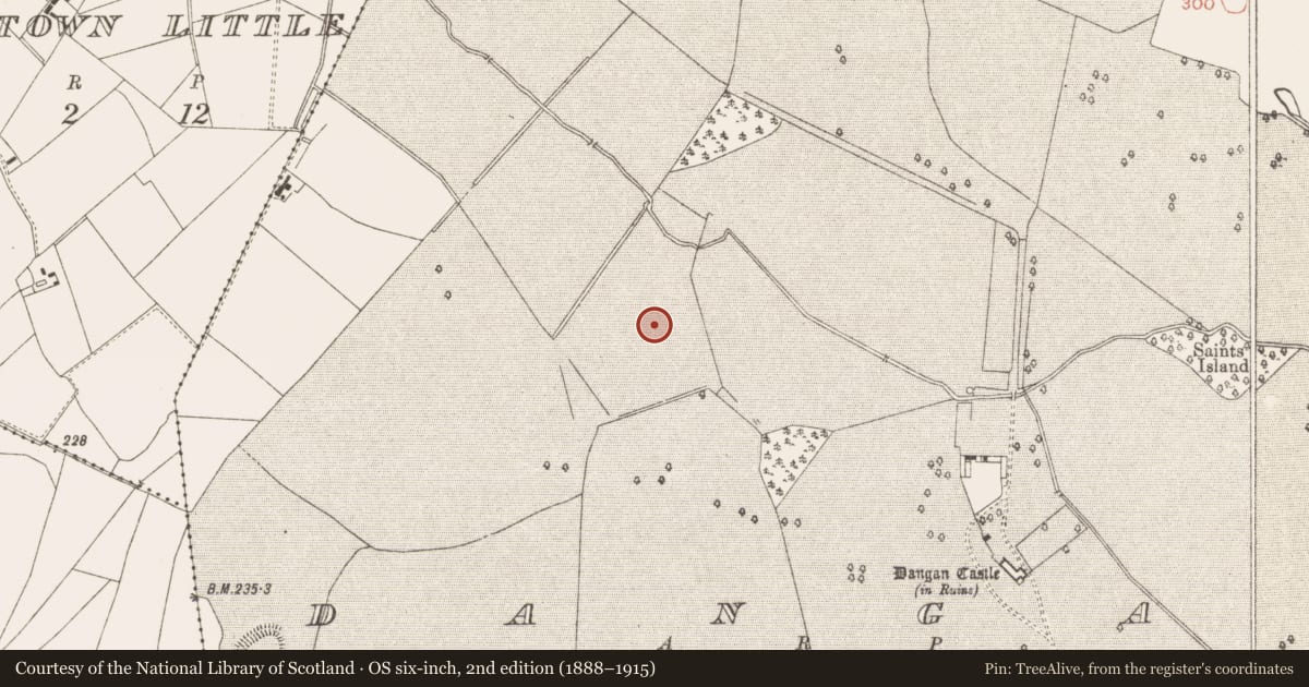 Ordnance Survey six-inch map, 2nd edition (1888–1915) covering the location of Enclosure, Dangan, County Meath, with a pin at the register's coordinates