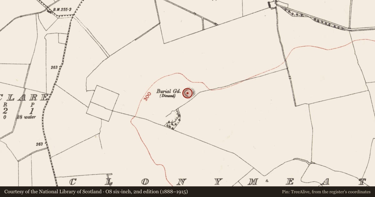 Ordnance Survey six-inch map, 2nd edition (1888–1915) covering the location of Church, Clonymeath, County Meath, with a pin at the register's coordinates