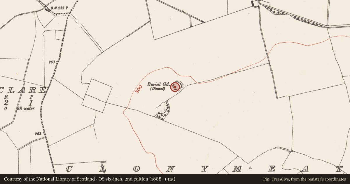 Ordnance Survey six-inch map, 2nd edition (1888–1915) covering the location of Graveyard, Clonymeath, County Meath, with a pin at the register's coordinates
