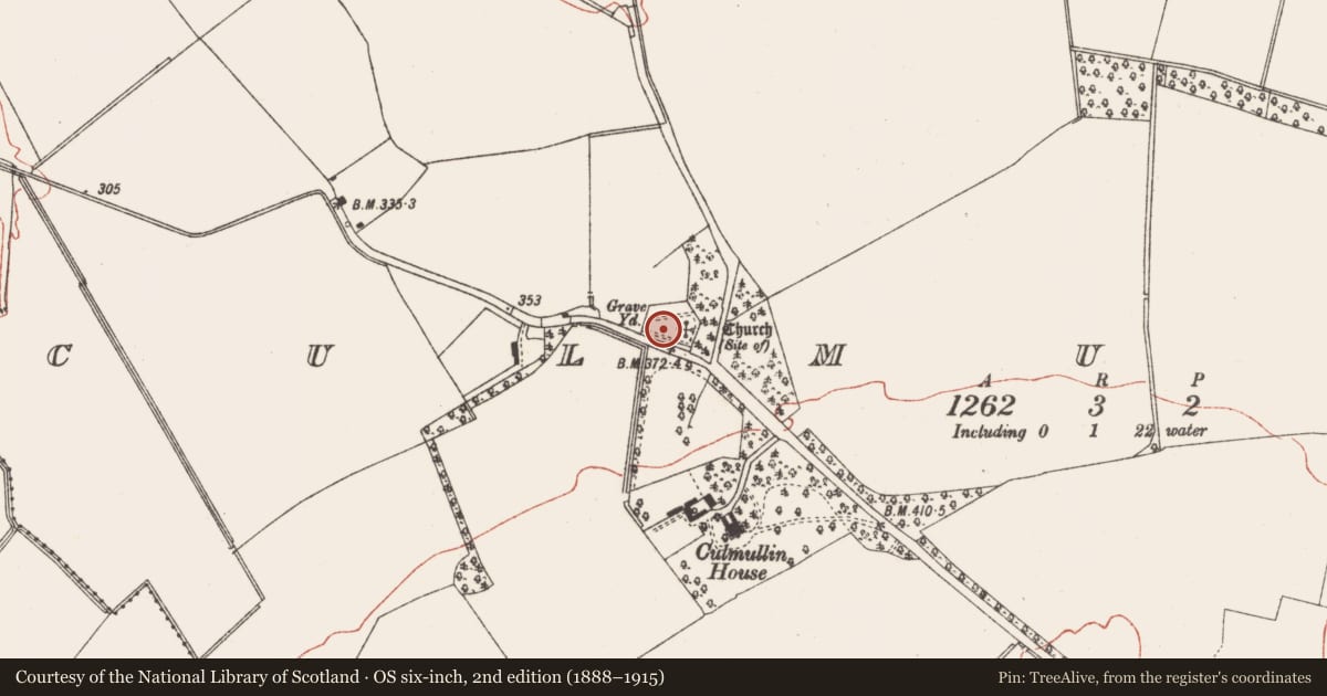 Ordnance Survey six-inch map, 2nd edition (1888–1915) covering the location of Church, Culmullin, County Meath, with a pin at the register's coordinates