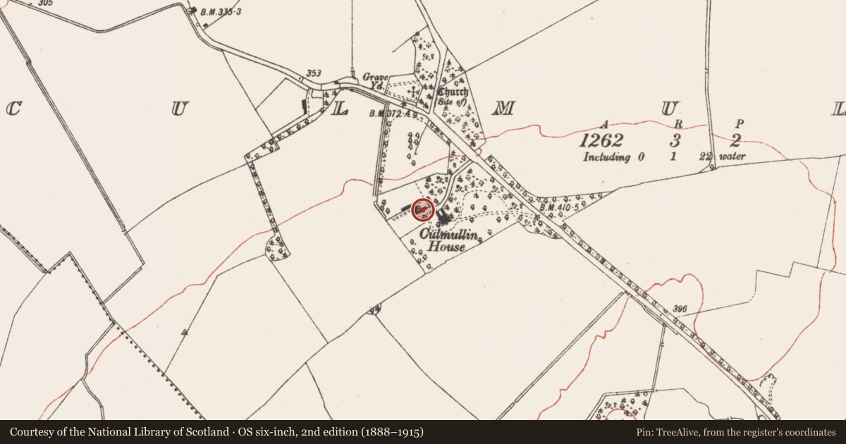 Ordnance Survey six-inch map, 2nd edition (1888–1915) covering the location of Stoup (present location), Culmullin, County Meath, with a pin at the register's coordinates