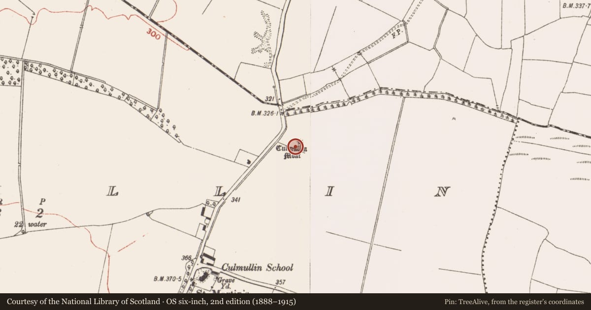 Ordnance Survey six-inch map, 2nd edition (1888–1915) covering the location of Barrow - mound barrow, Culmullin, County Meath, with a pin at the register's coordinates