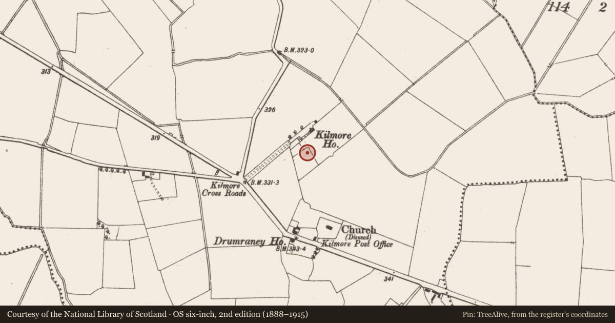 Ordnance Survey six-inch map, 2nd edition (1888–1915) covering the location of Field system, Kilmore, County Meath, with a pin at the register's coordinates