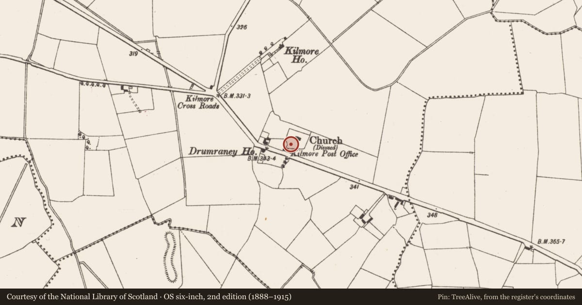 Ordnance Survey six-inch map, 2nd edition (1888–1915) covering the location of Graveyard, Kilmore, County Meath, with a pin at the register's coordinates