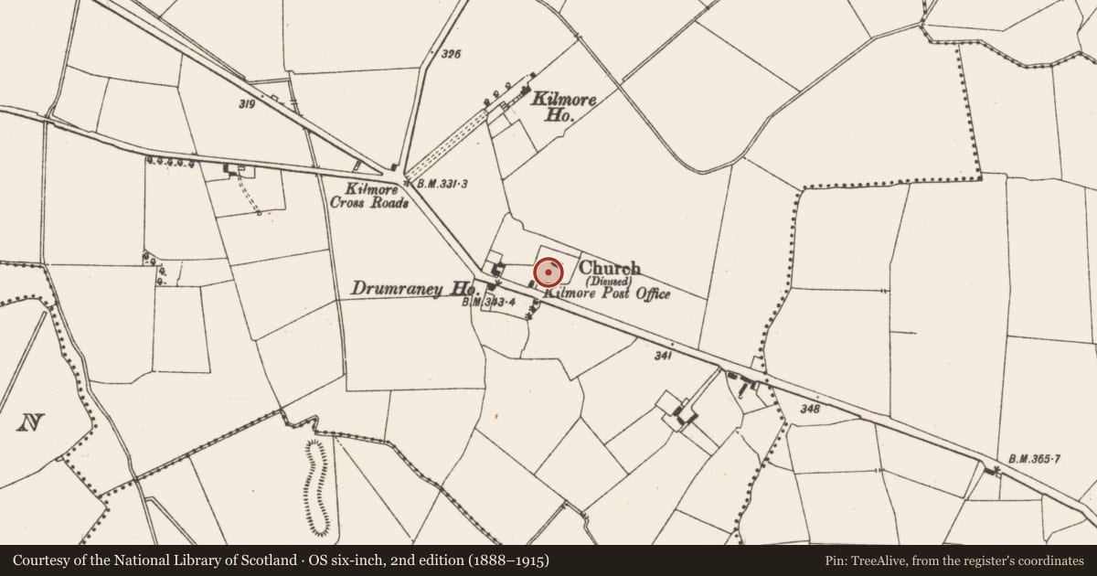 Ordnance Survey six-inch map, 2nd edition (1888–1915) covering the location of Graveslab, Kilmore, County Meath, with a pin at the register's coordinates