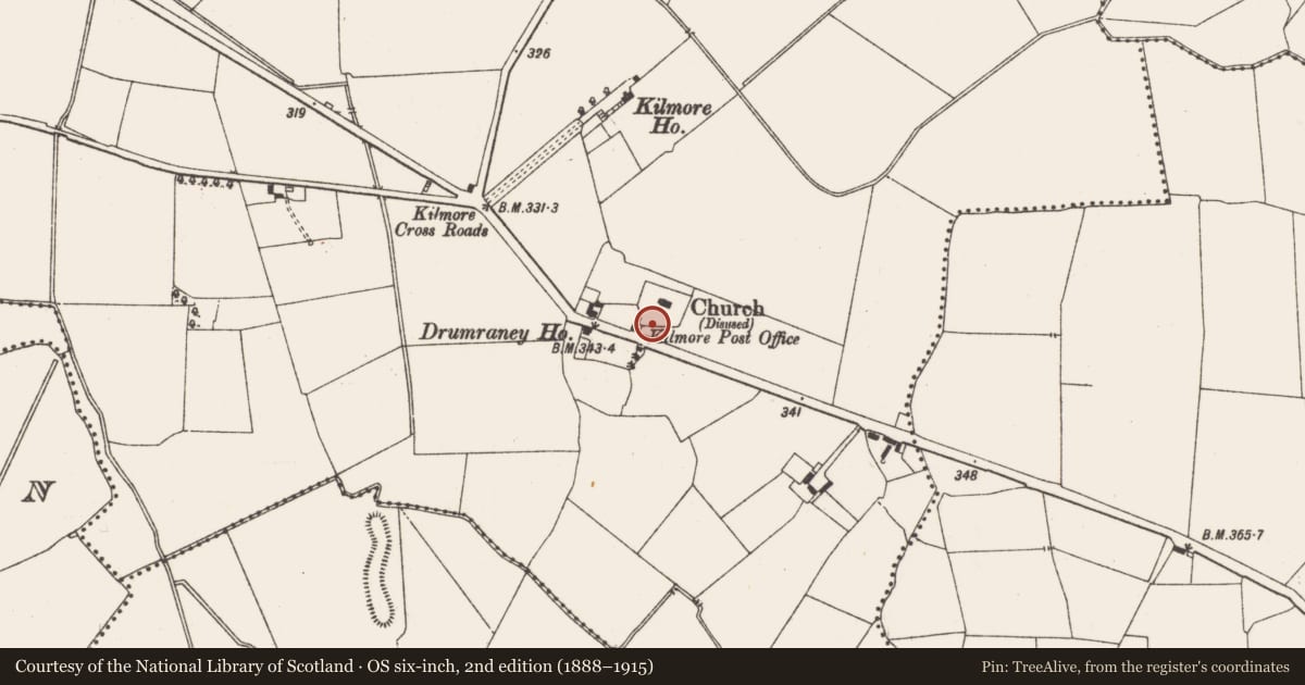 Ordnance Survey six-inch map, 2nd edition (1888–1915) covering the location of Cross - Churchyard cross, Kilmore, County Meath, with a pin at the register's coordinates