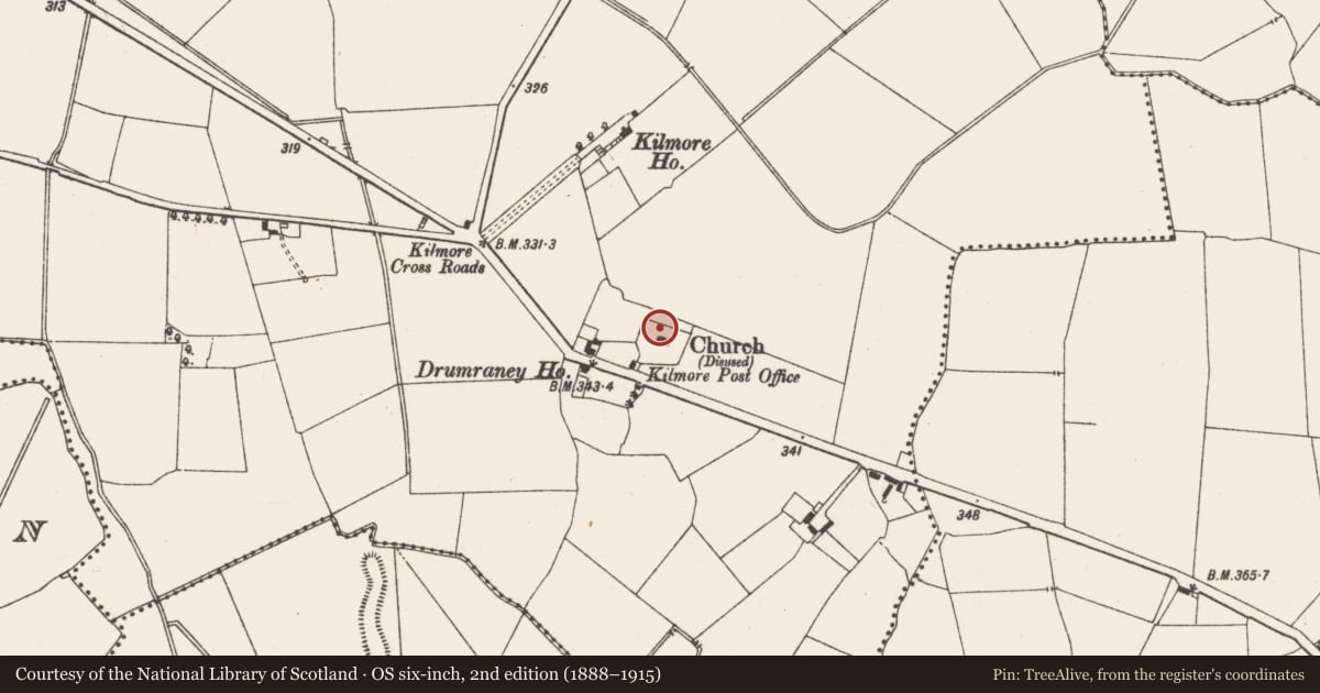 Ordnance Survey six-inch map, 2nd edition (1888–1915) covering the location of Road - road/trackway, Kilmore, County Meath, with a pin at the register's coordinates