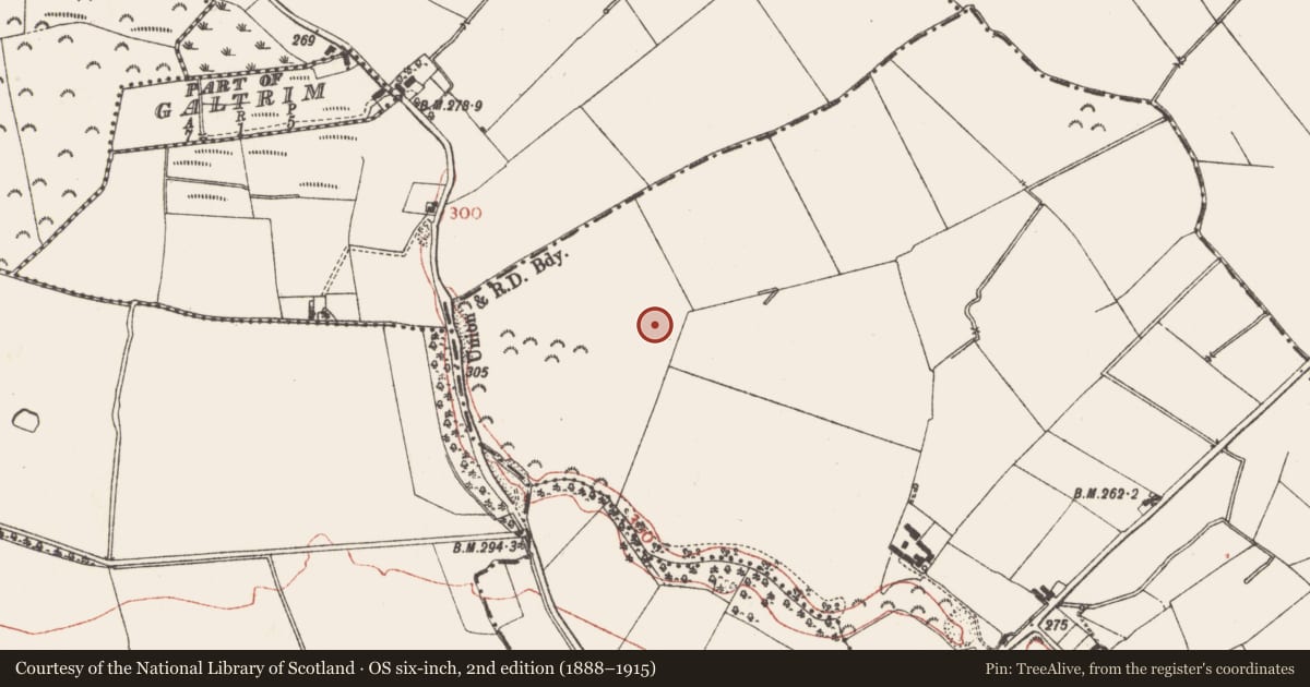Ordnance Survey six-inch map, 2nd edition (1888–1915) covering the location of Fulacht fia, Arodstown, County Meath, with a pin at the register's coordinates