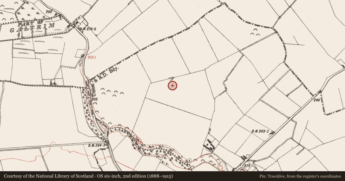 Ordnance Survey six-inch map, 2nd edition (1888–1915) covering the location of Fulacht fia, Arodstown, County Meath, with a pin at the register's coordinates
