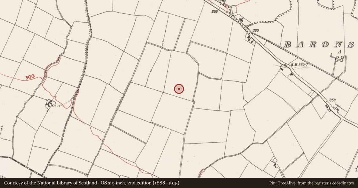 Ordnance Survey six-inch map, 2nd edition (1888–1915) covering the location of Burial ground, Augherskea, County Meath, with a pin at the register's coordinates
