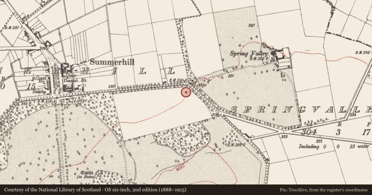 Ordnance Survey six-inch map, 2nd edition (1888–1915) covering the location of Metalworking site, Summerhill Demesne, County Meath, with a pin at the register's coordinates
