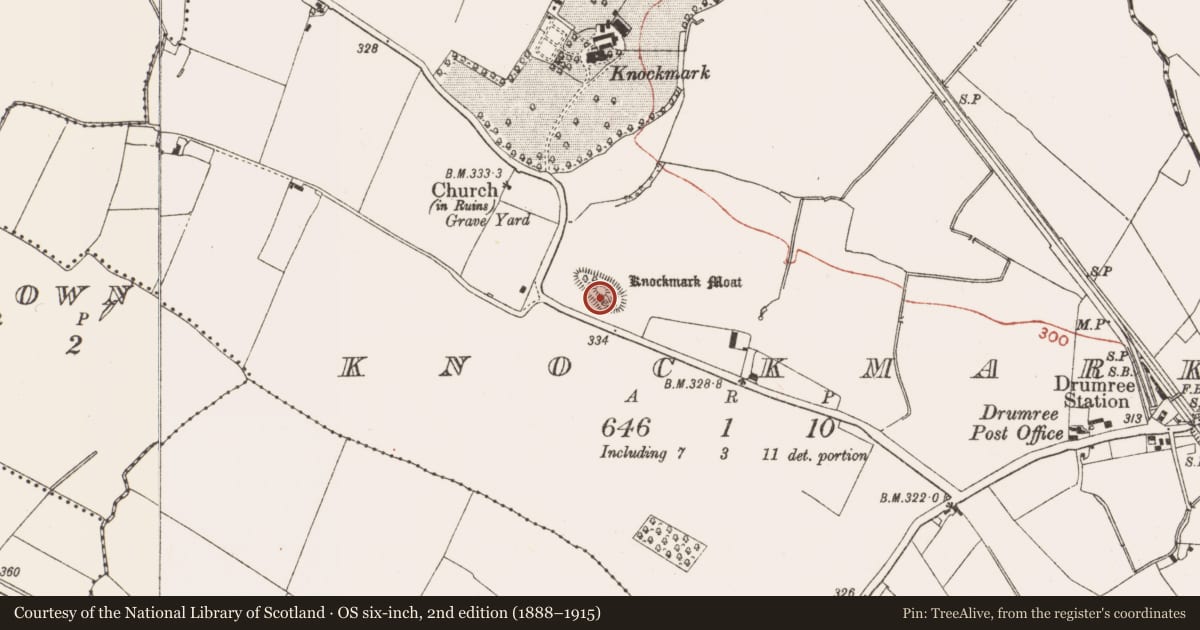 Ordnance Survey six-inch map, 2nd edition (1888–1915) covering the location of Mound, Knockmark, County Meath, with a pin at the register's coordinates