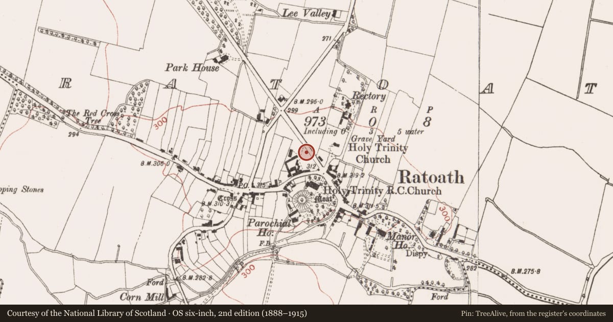 Ordnance Survey six-inch map, 2nd edition (1888–1915) covering the location of Excavation - miscellaneous, Ratoath, County Meath, with a pin at the register's coordinates