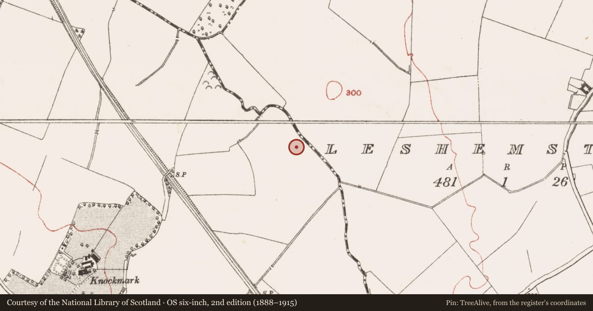 Ordnance Survey six-inch map, 2nd edition (1888–1915) covering the location of Burnt mound, Knockmark, County Meath, with a pin at the register's coordinates