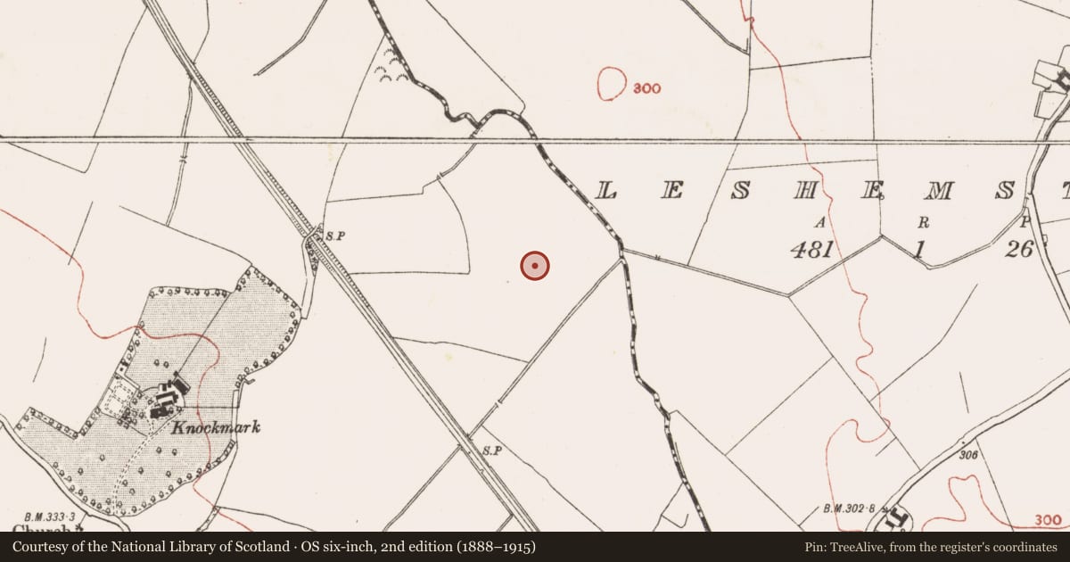 Ordnance Survey six-inch map, 2nd edition (1888–1915) covering the location of Barrow - ring-barrow, Knockmark, County Meath, with a pin at the register's coordinates