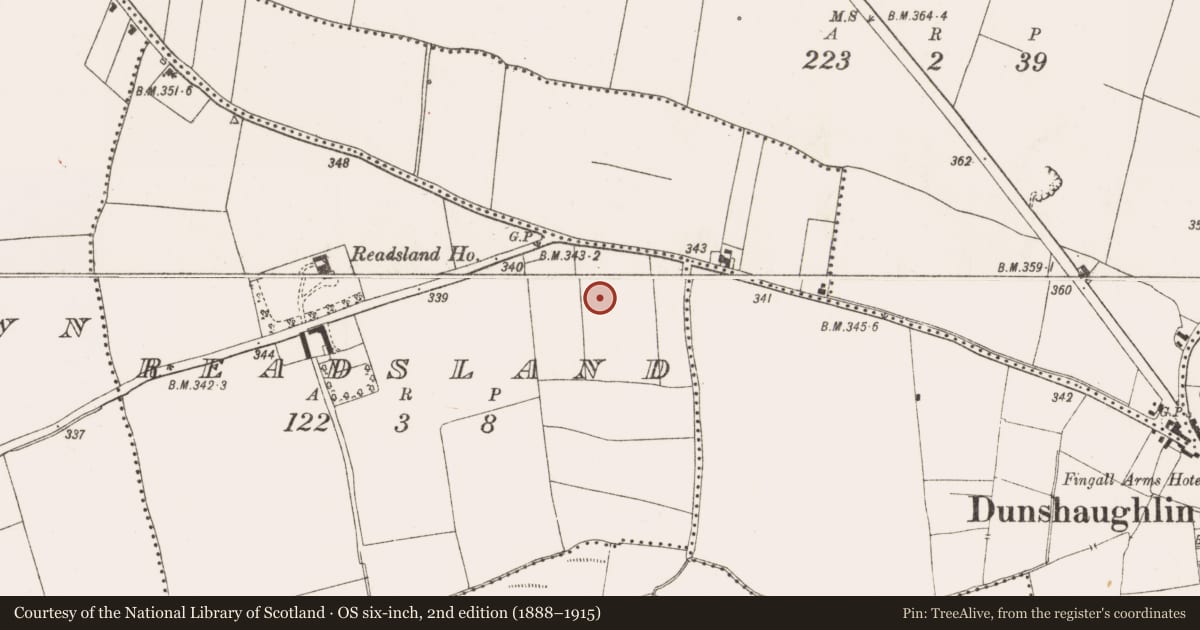 Ordnance Survey six-inch map, 2nd edition (1888–1915) covering the location of Field system, Readsland, County Meath, with a pin at the register's coordinates