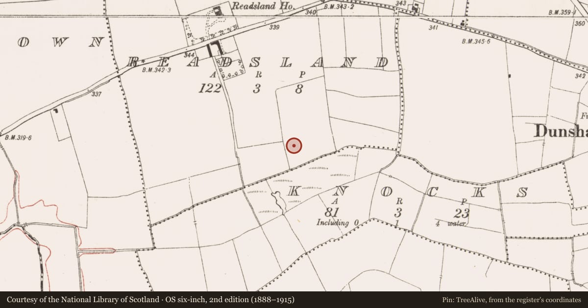 Ordnance Survey six-inch map, 2nd edition (1888–1915) covering the location of Cremation pit, Readsland, County Meath, with a pin at the register's coordinates